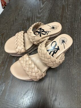 OTBT Braided Wedge Slide Sandals in Nude